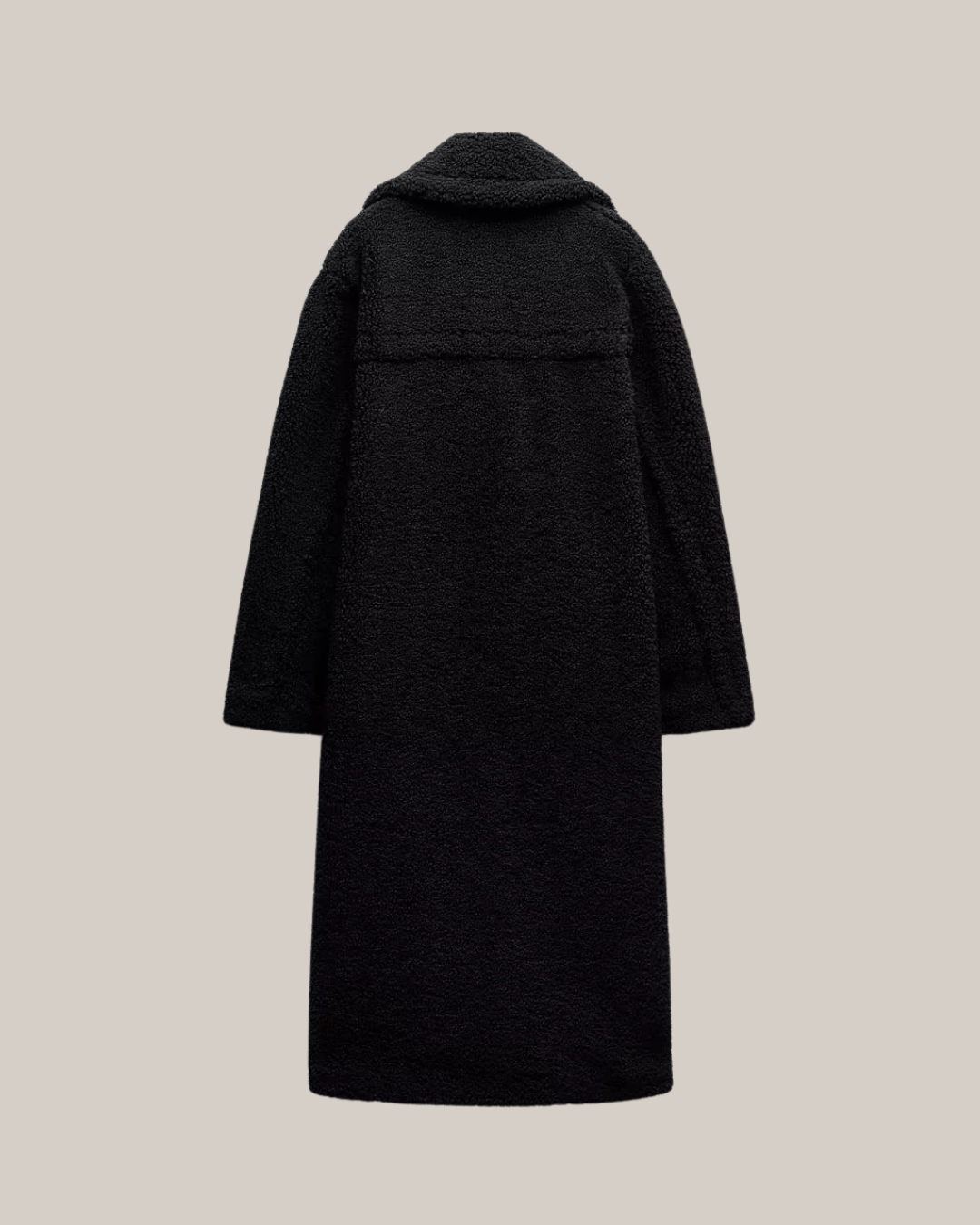 Women’s Long Teddy Coat – Double-Breasted Winter Outerwear with Lapel Collar
