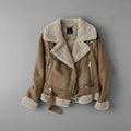 Women’s Shearling Biker Jacket – Sherpa Lined with Belted Hem