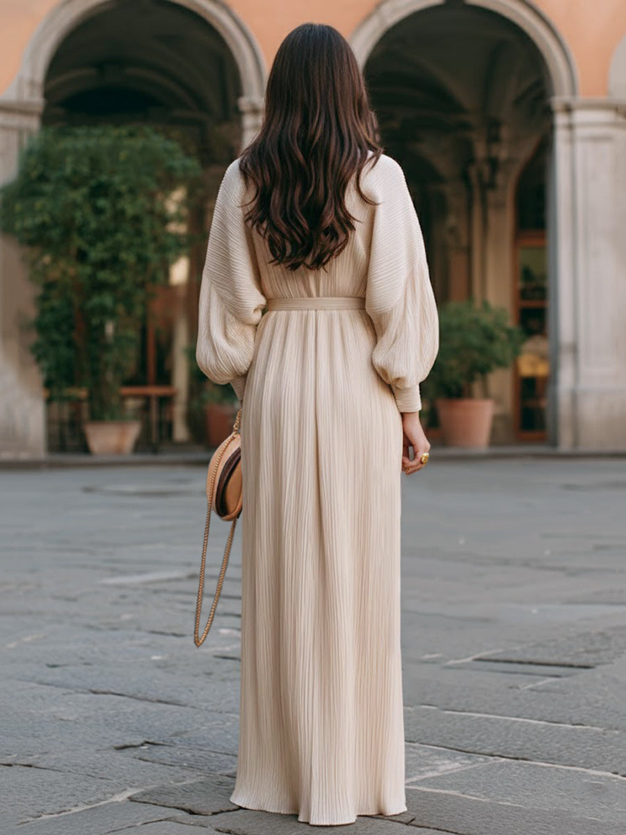 Aurelia Two-Piece Pleated Lantern-Sleeve Set