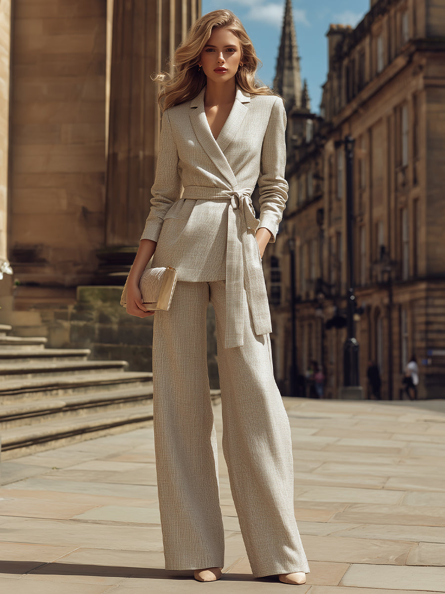 Tailored Belted Blazer And Wide-Leg Pants Set