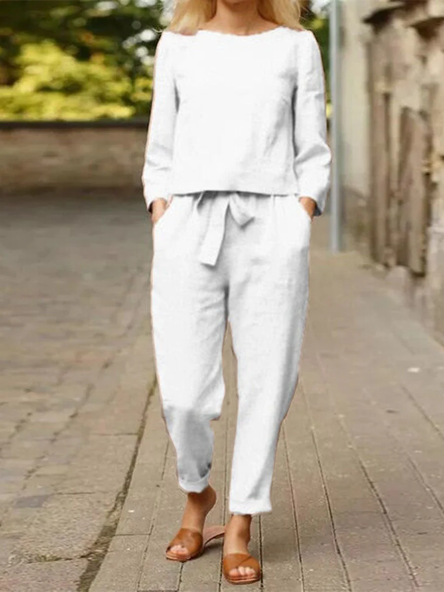 Casual and Stylish Long Sleeve Top and Trousers Set for Women