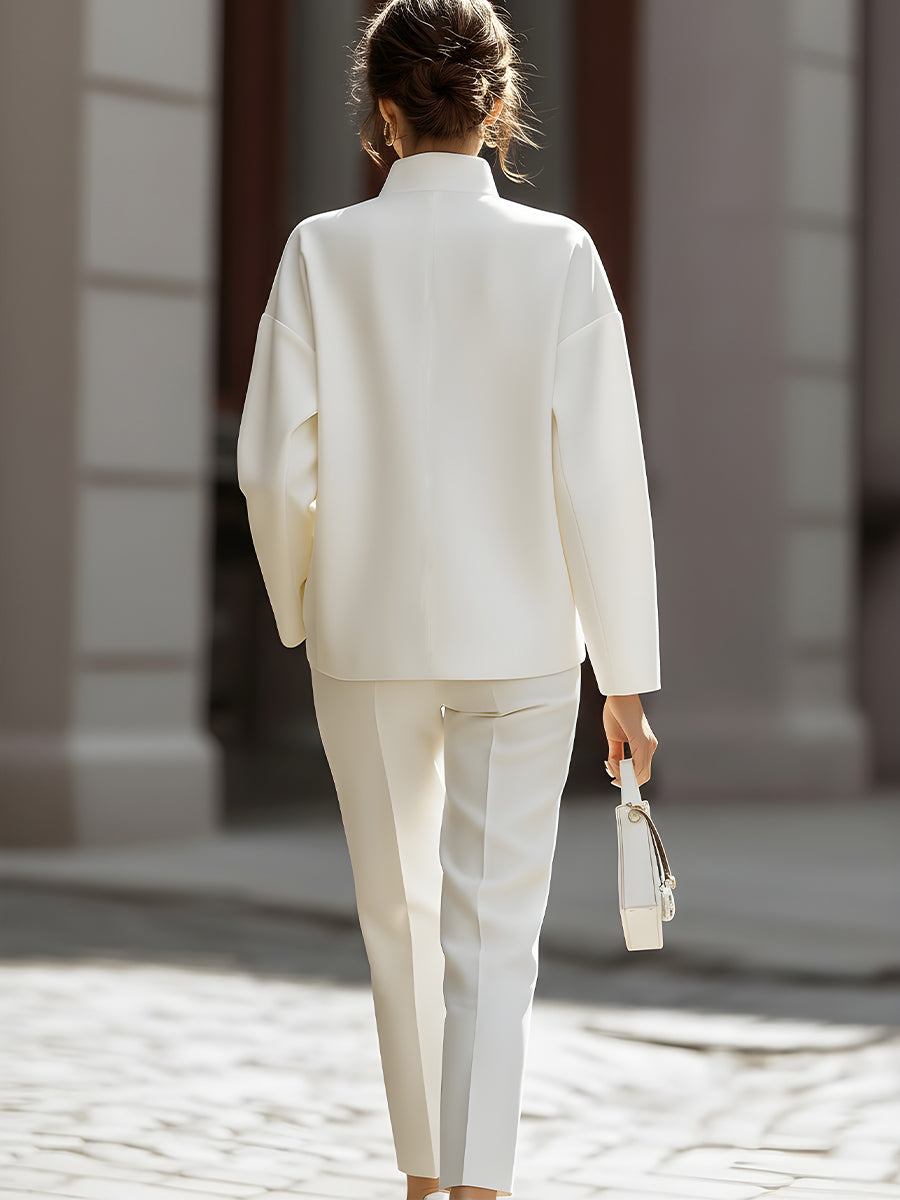 Luxe Ivory Oversized Shirt & Tailored Trouser Two-Piece Set
