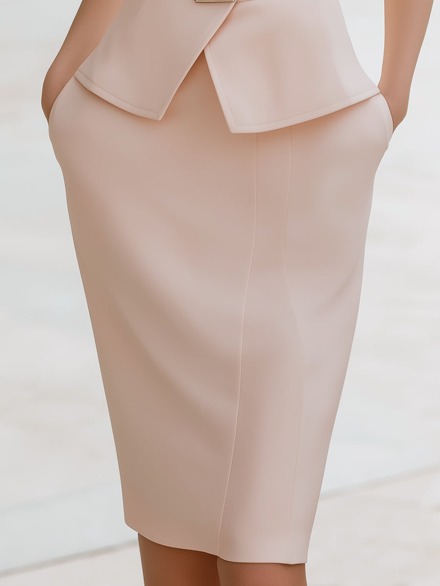 Belted Sleeveless Tailored Wrap Vest & Pencil Skirt Set