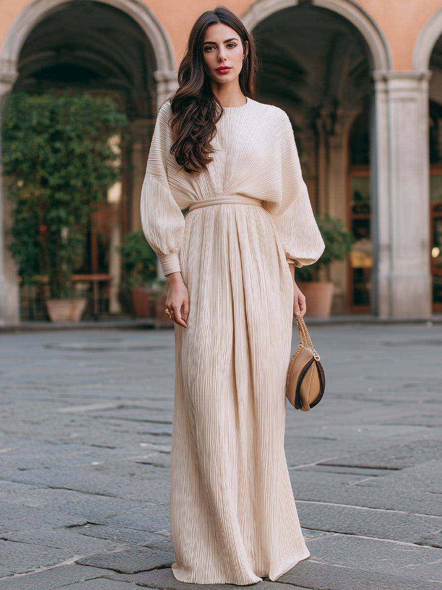Aurelia Two-Piece Pleated Lantern-Sleeve Set