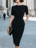 Short Sleeve Peplum Top And Pencil Skirt Set