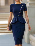 Navy Peplum Top & Midi Skirt Two-Piece Set