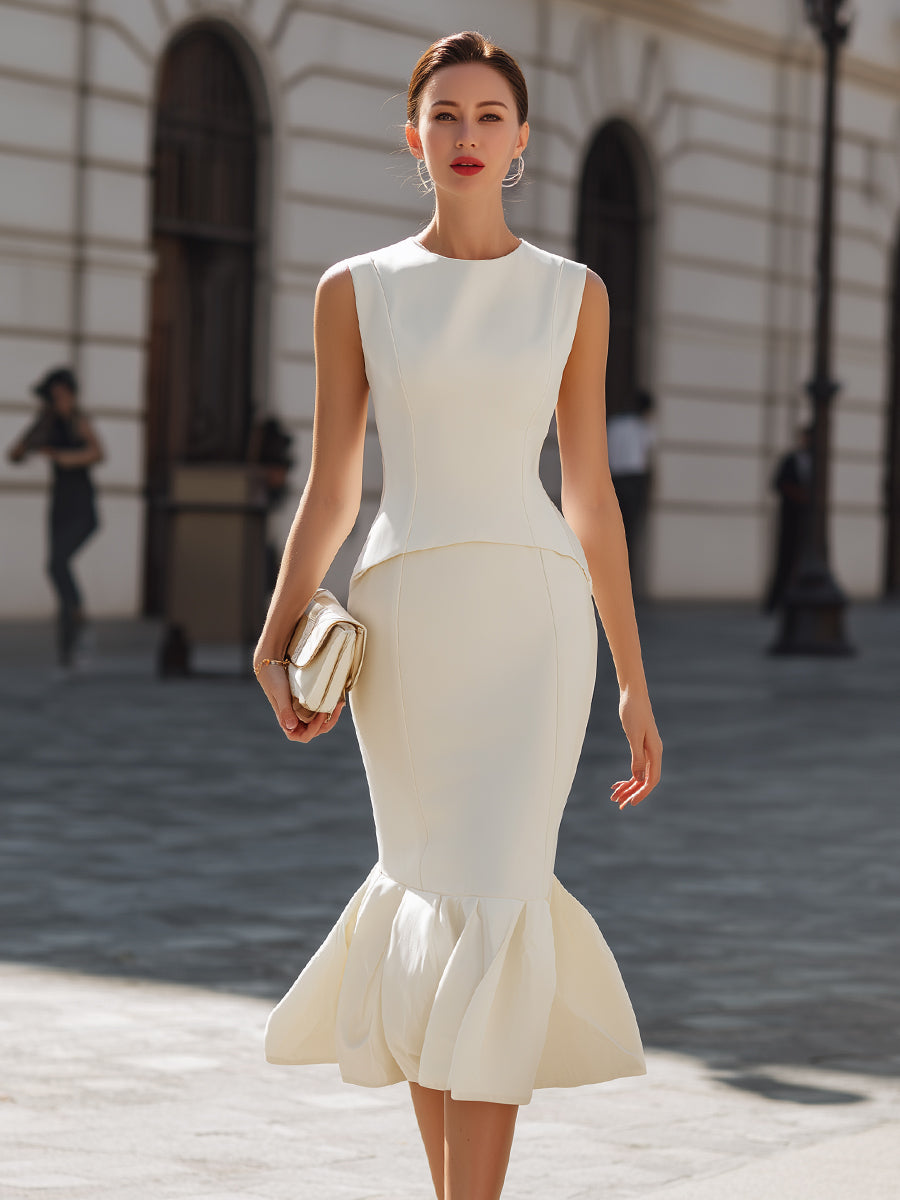 Sleeveless Sculpted Top and Mermaid Skirt Set