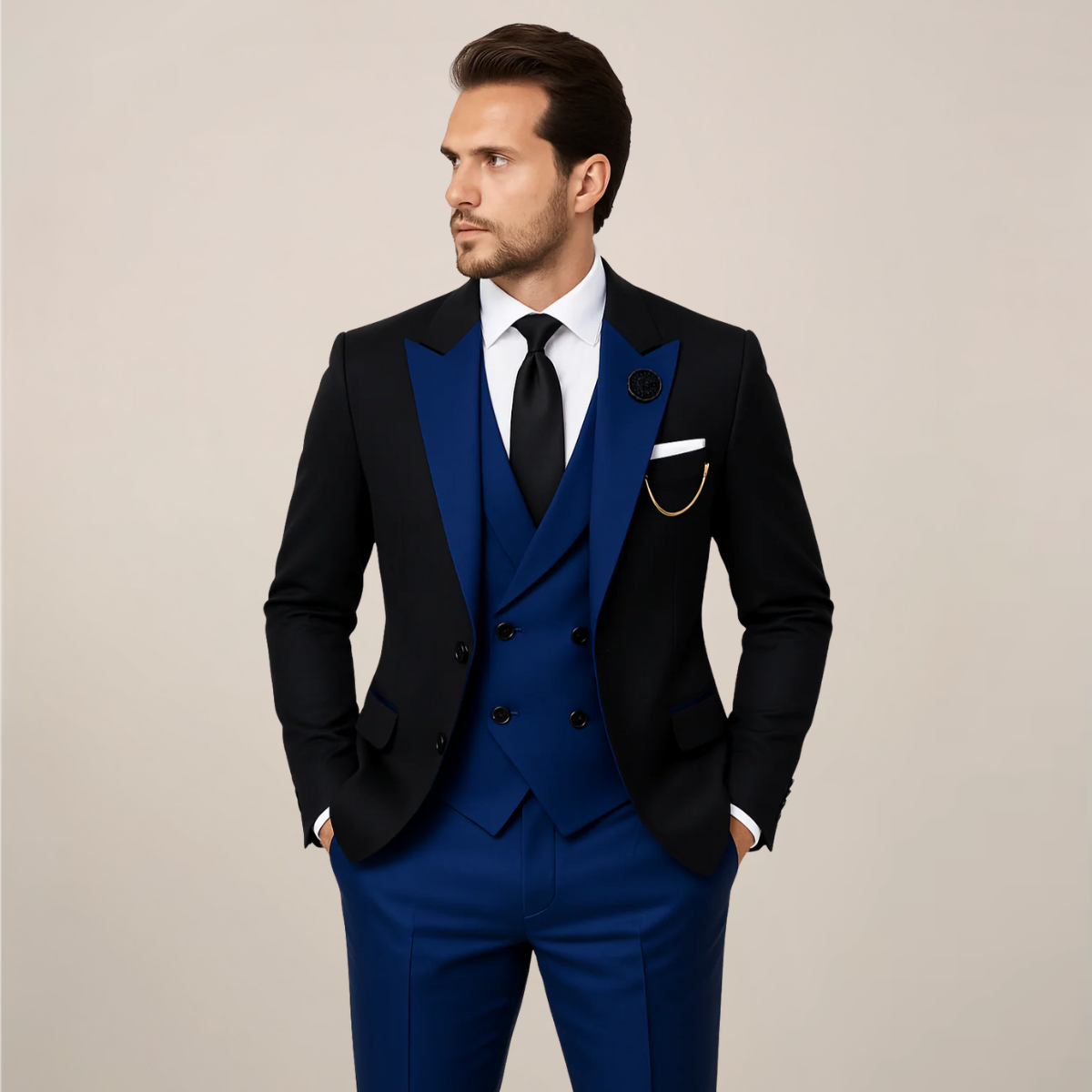 Men’s Three-Piece Dinner Suit – Contrast Lapel, Tailored Fit