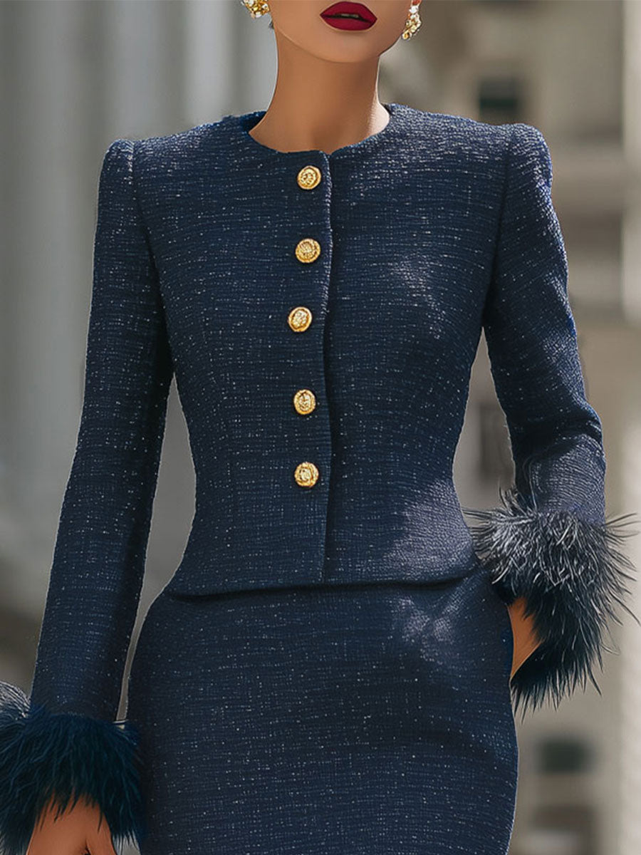 Glamorous Faux  Fur - Trimmed Tweed Skirt Suit