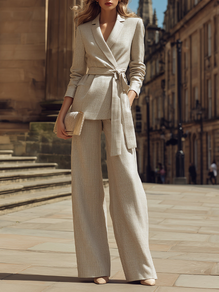 Tailored Belted Blazer And Wide-Leg Pants Set