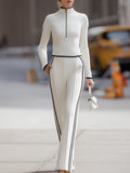 White Ribbed Knit Crop Top & Contrast Stripe Wide-Leg Pants Set