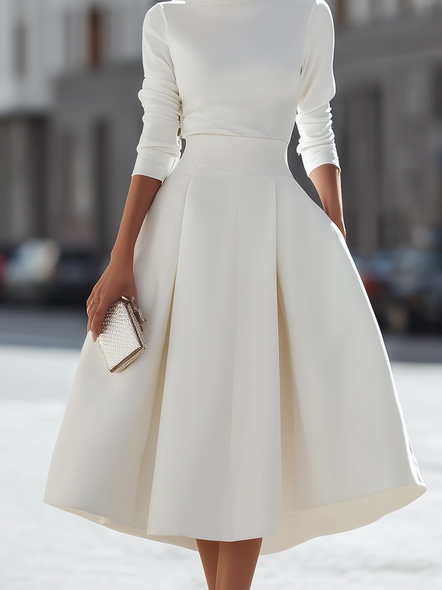 Long Sleeve High-Neck Top And Midi Skirt Two-Piece Set