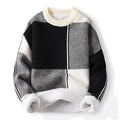 Men’s Colour-Block Knitted Jumper – Crew Neck, Long Sleeve - Geometric Design