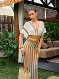 Crochet Stripe Skirt Set With Tassel Tie Waist