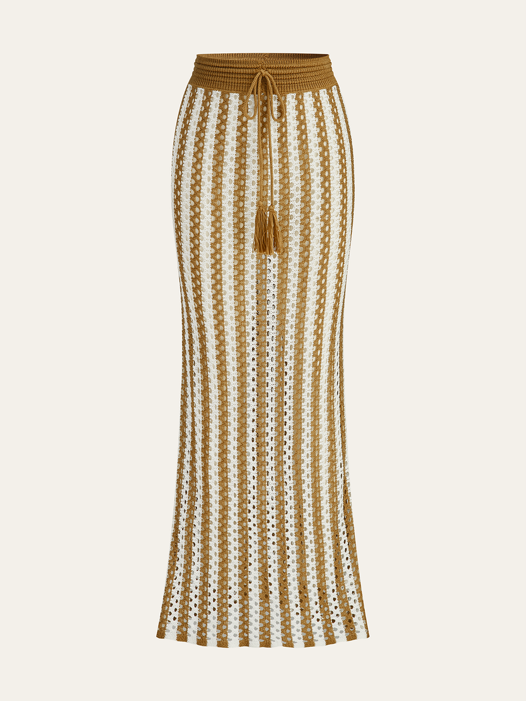 Crochet Stripe Skirt Set With Tassel Tie Waist