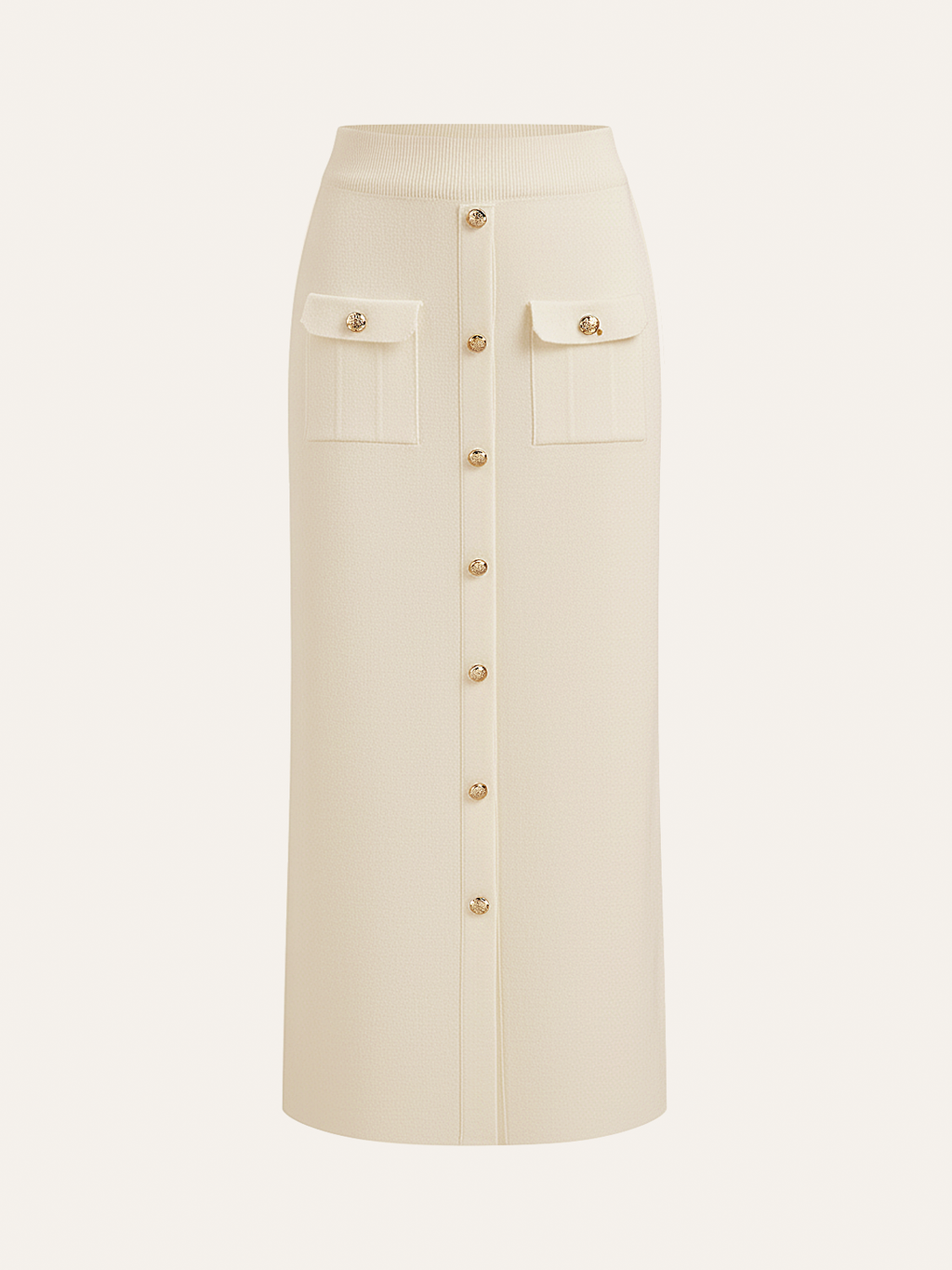 Metal Button Collared Cardigan and Midi Skirt Set