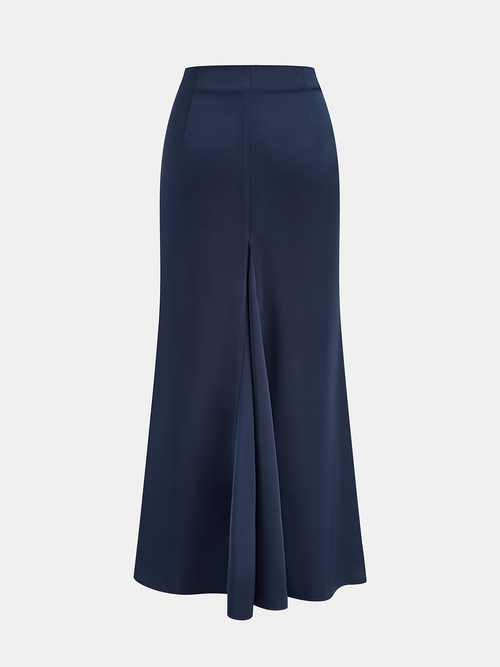 Asymmetric Ruffle Metal Detail Satin Maxi Skirt