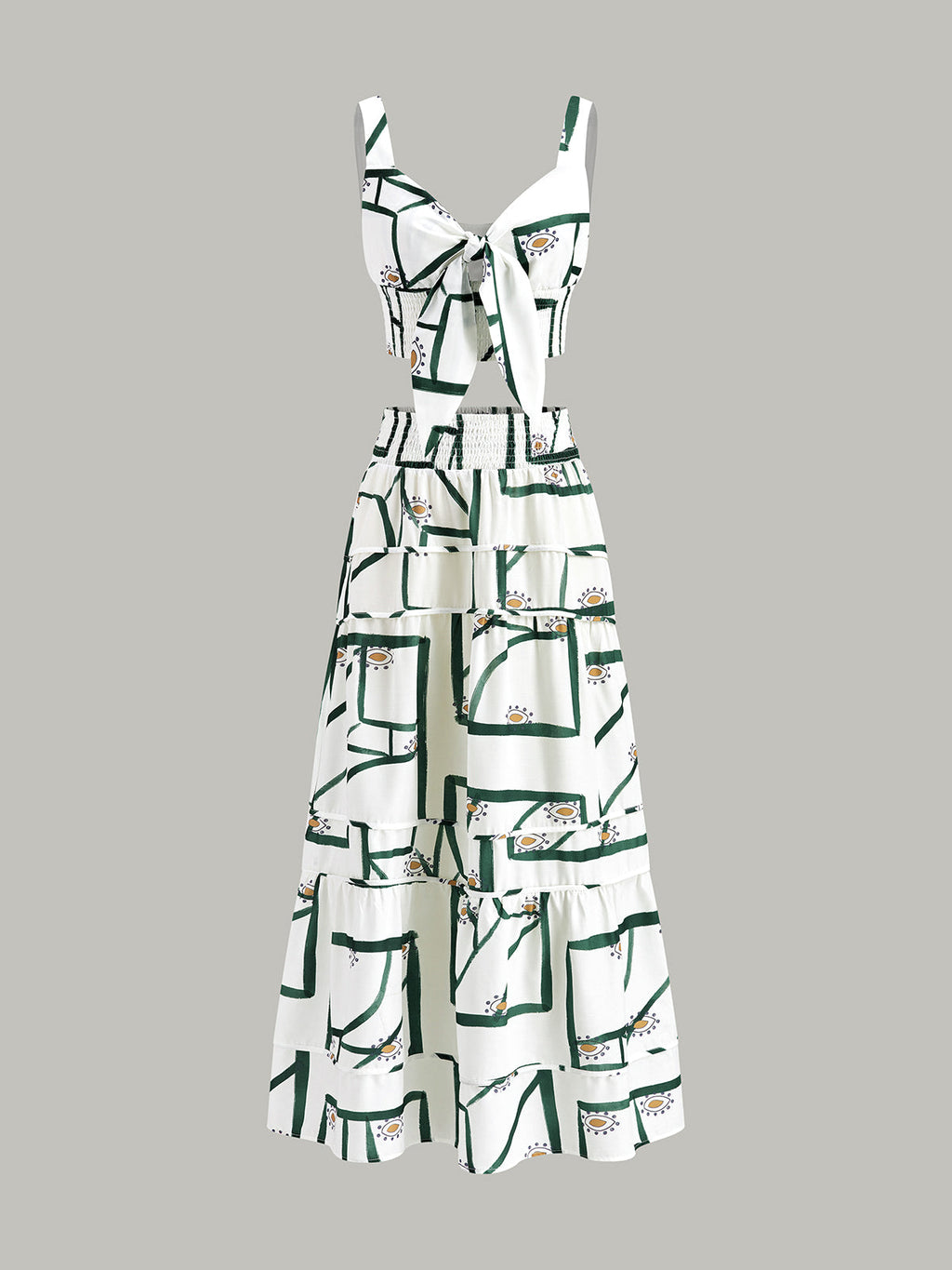 Front Tie Cami Top With Tiered Skirt Set
