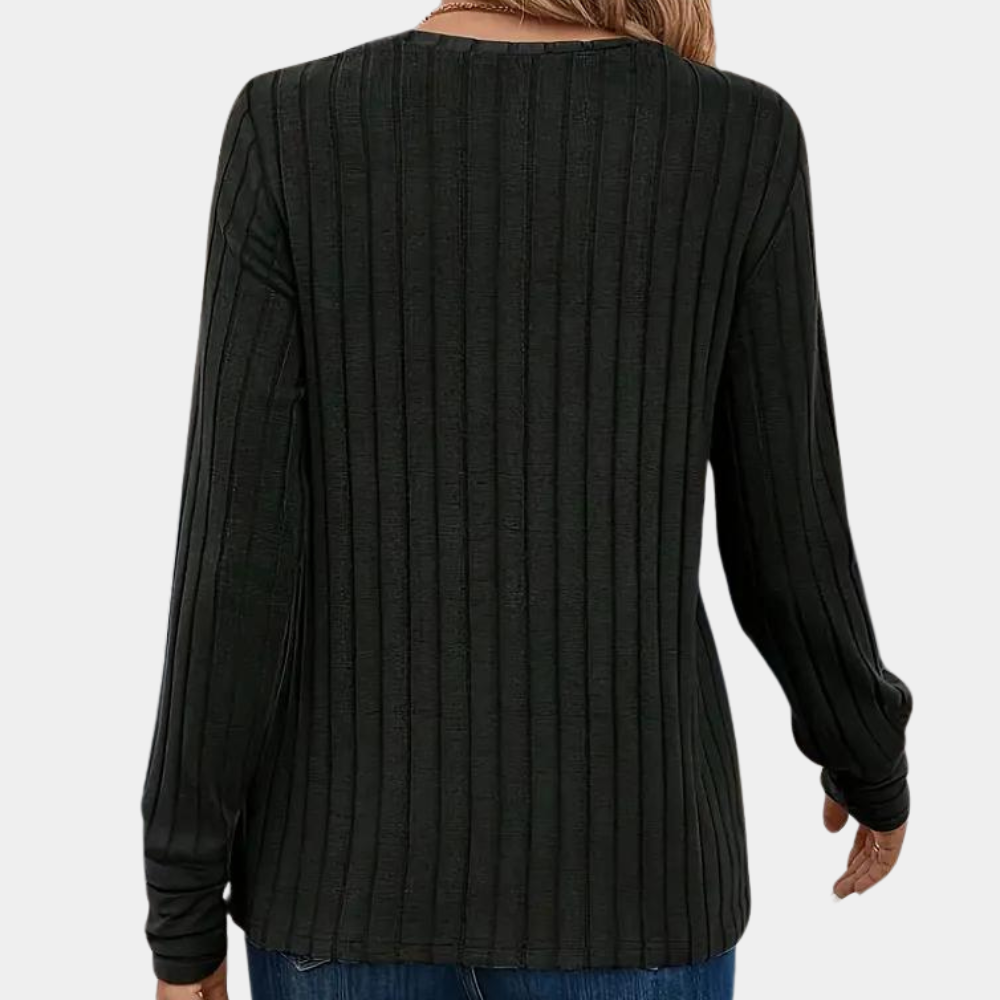 Women's Long Sleeve Top - Ribbed Round-Neck