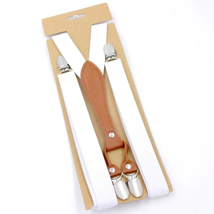 Classic Men’s Suspenders with Leather-Look Accent – Adjustable Y-Back Style