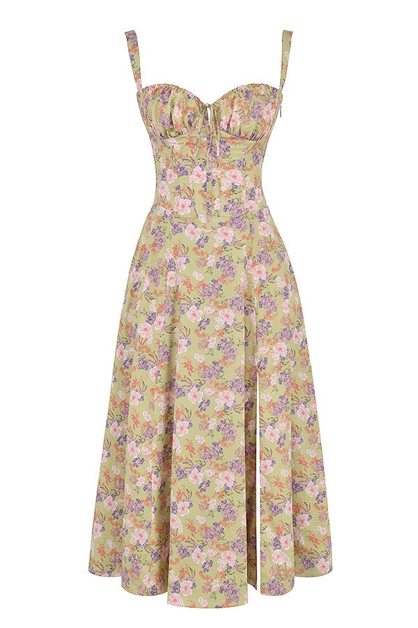 Corset Midi Dress – Tailored Waist and Flowing Skirt