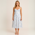 Floral Corset Midi Dress – Cotton A-Line with Pastel Print