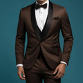 Formal Dark Brown 3-Piece Men’s Suit – Black Shawl Lapel, Elegant Party Ensemble