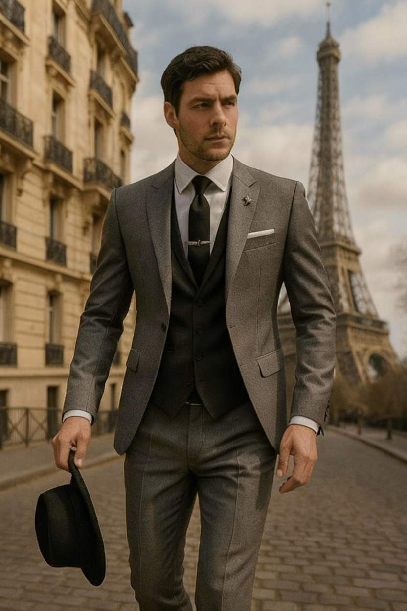 Men’s 3-Piece Slim Fit Suit – Blazer, Waistcoat and Trousers Set for Formal Events