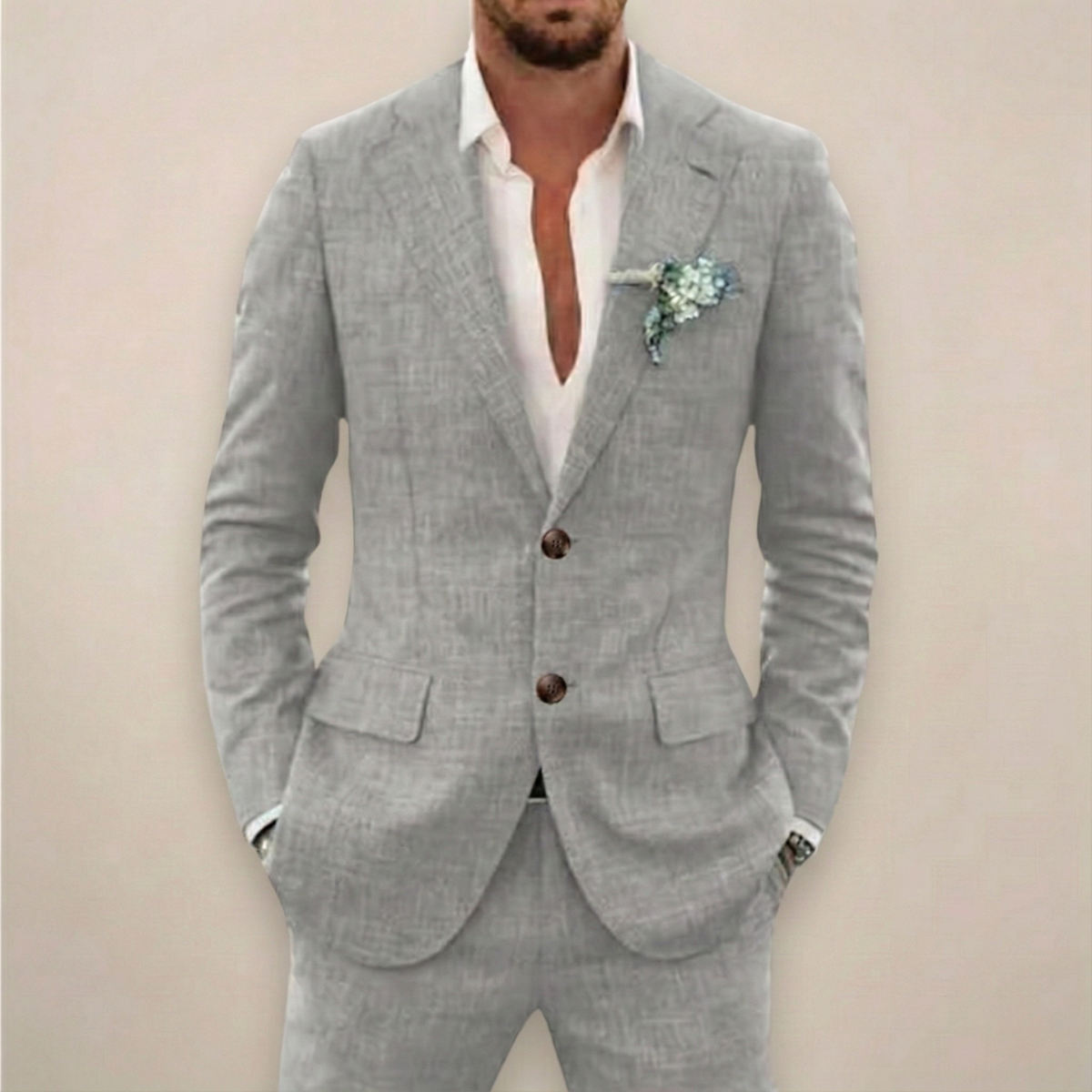 Men’s Two-Piece Linen Suit – Single Breasted Elegant Spring/Summer Set