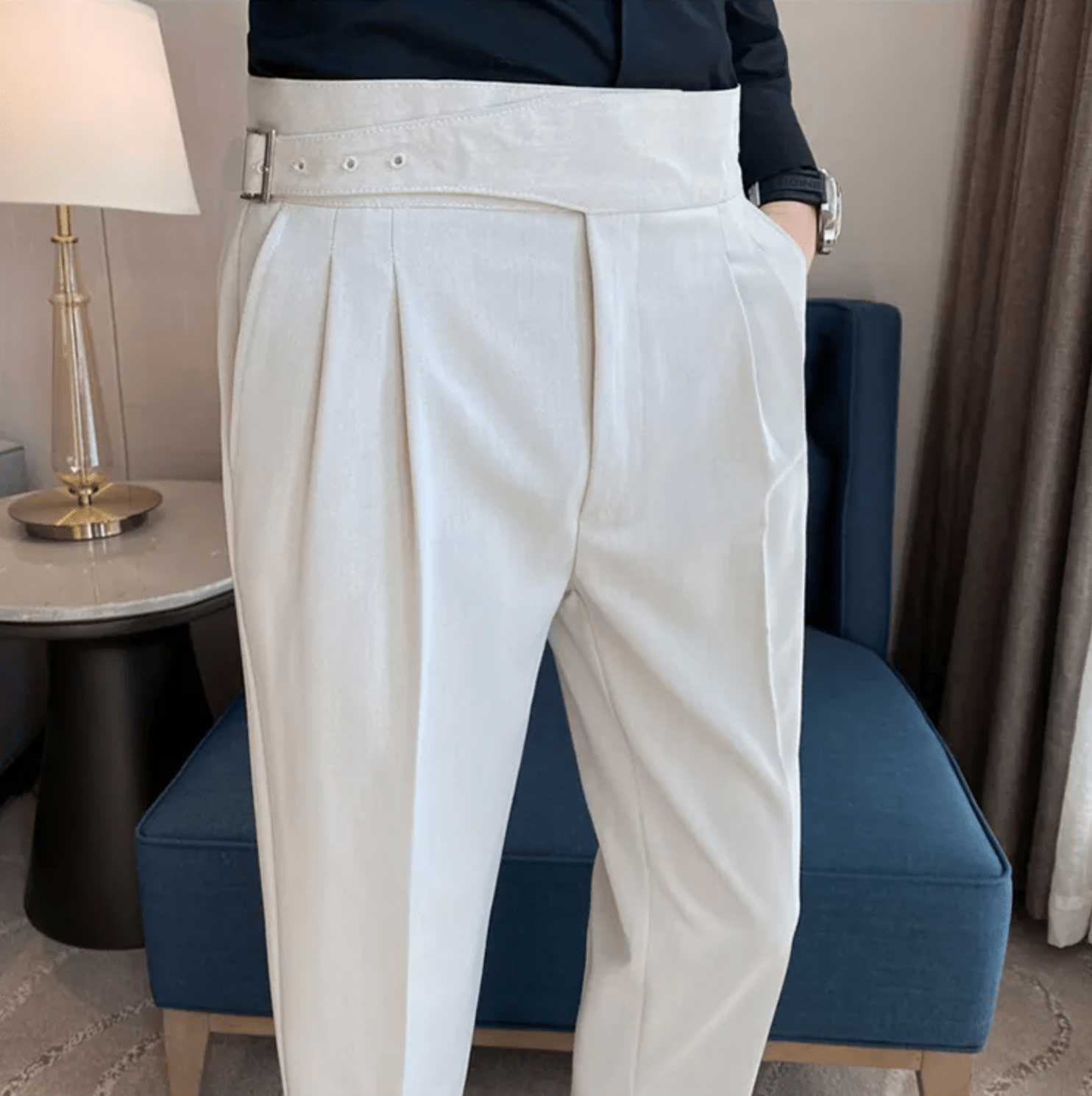High Waisted Pleated Men's Formal Straight Fit Trousers