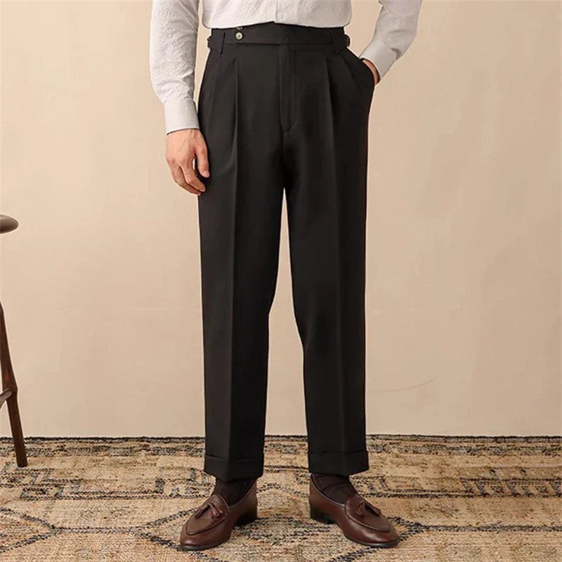 High-Waisted Trousers with Side Buckle – Tailored Fit
