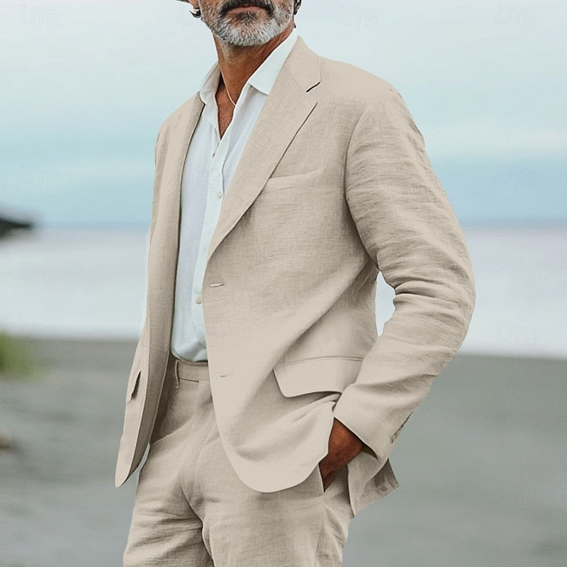 Men’s 2-Piece Linen Suit – Lightweight Summer Blazer and Trousers Set