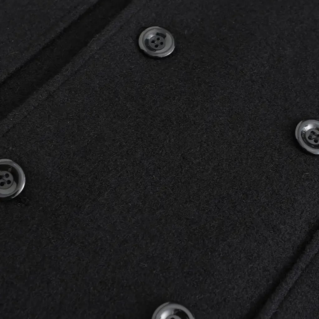 Men’s Black Double-Breasted Overcoat – Tailored Long Coat for Business & Winter Wear