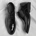 Men’s Black Patent Oxford Dress Shoes – Gloss Textured Finish with Lace-Up Closure