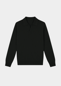 Men’s Black Ribbed Polo Sweater with Open Collar – Smart Casual Knit
