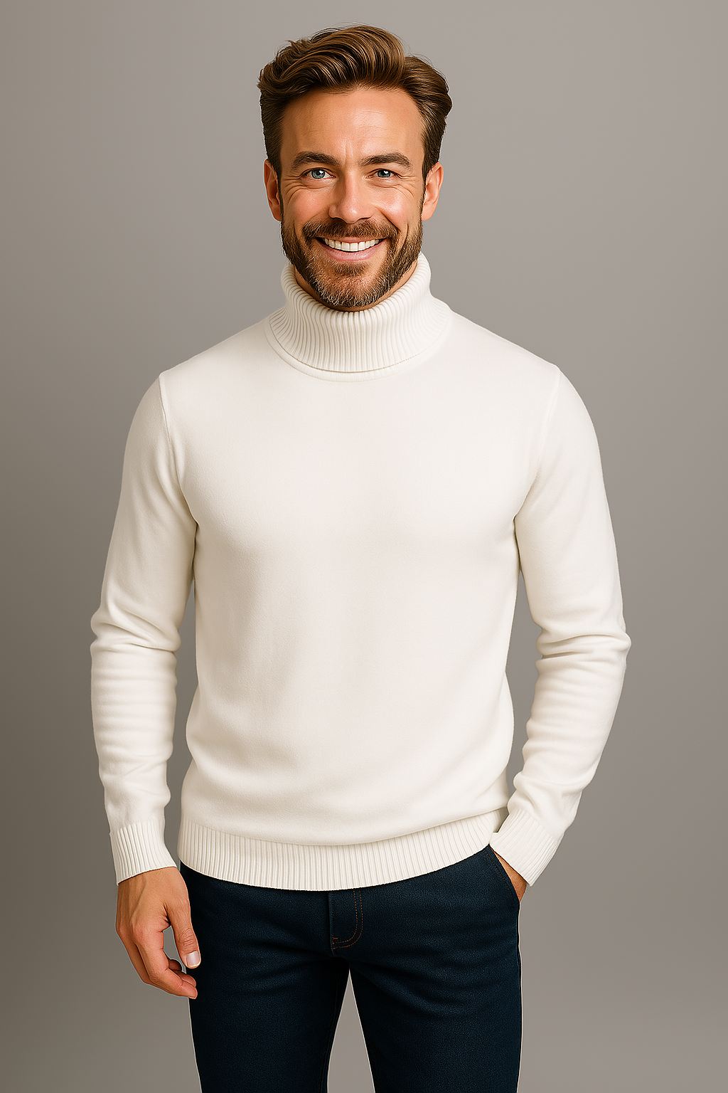 Men’s Bold Colour Turtleneck Sweater – Statement Knitwear