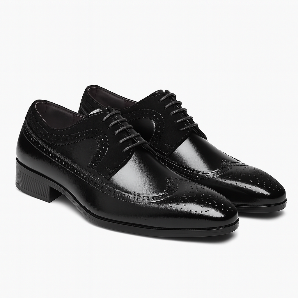 Men’s Brogue Oxford Shoes – Two-Tone Wingtip Design