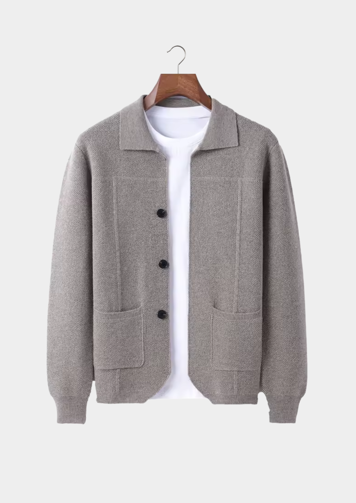 Men’s Button-Up Cardigan Sweater with Collar and Front Pockets