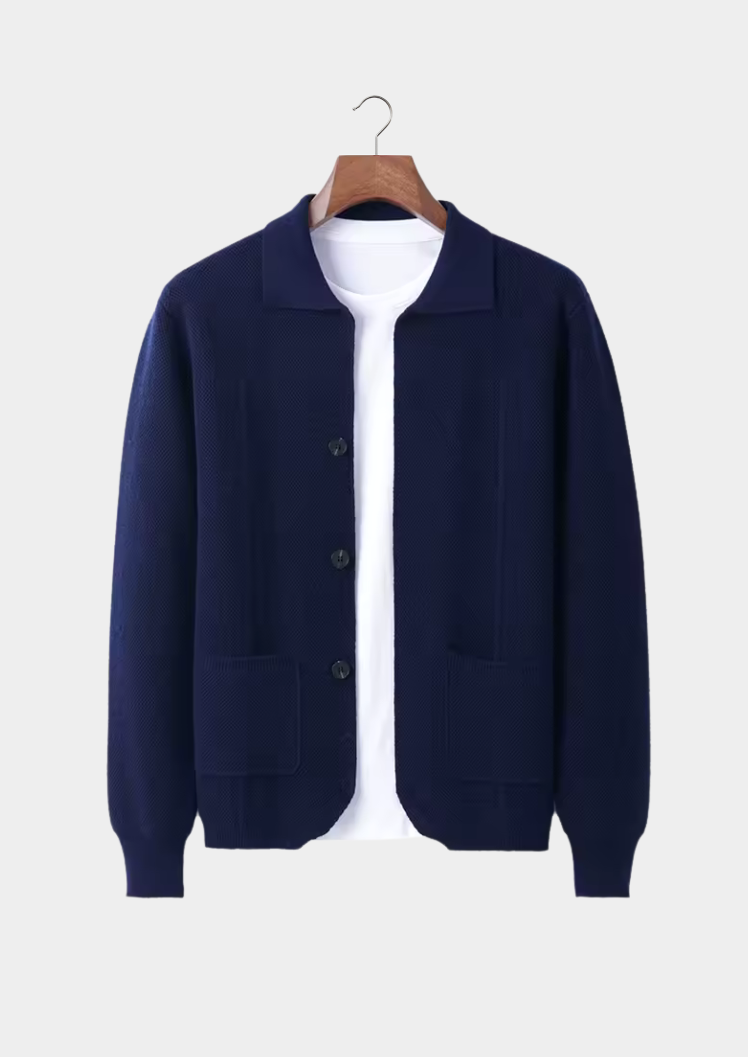 Men’s Button-Up Cardigan Sweater with Collar and Front Pockets