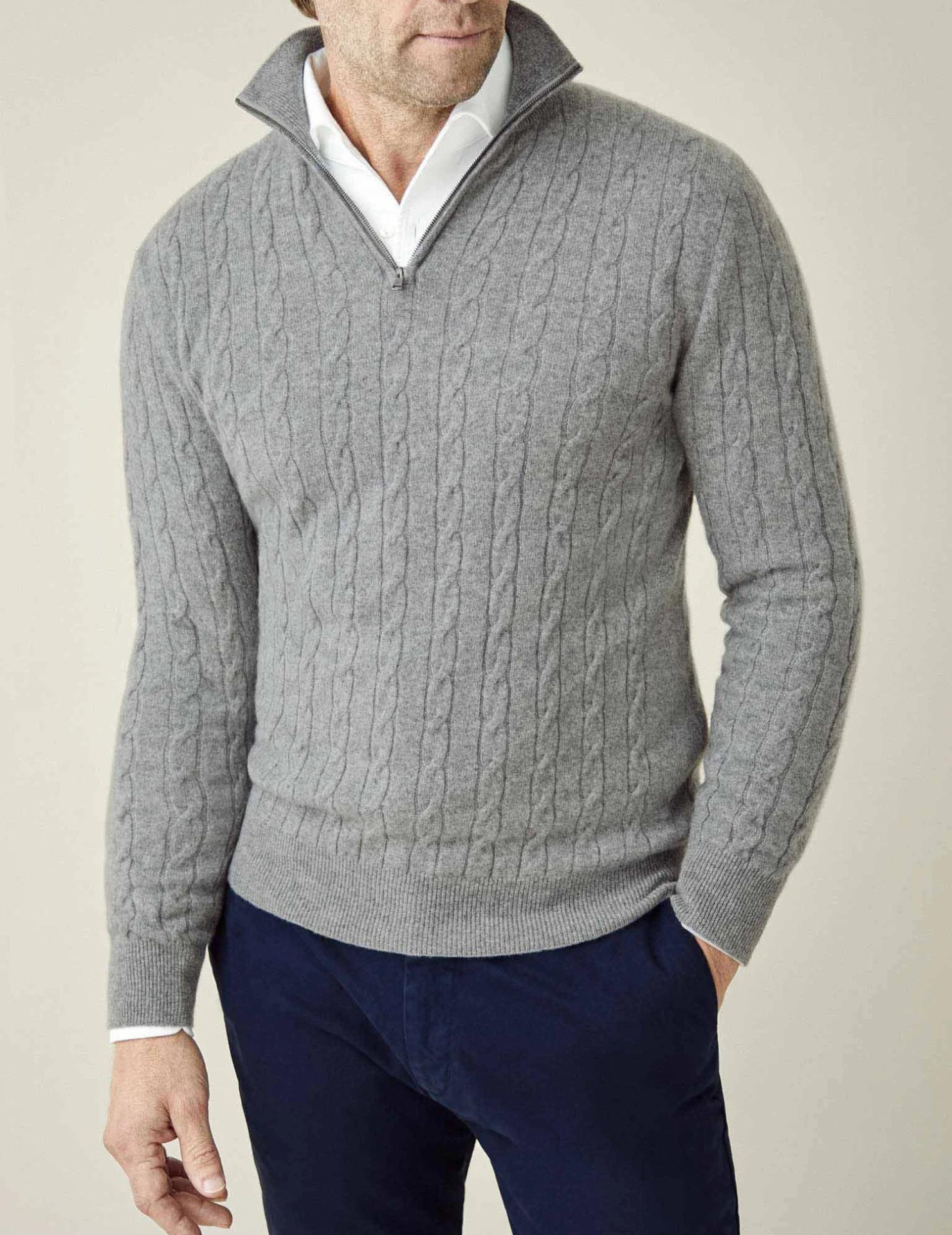 Men’s Cable-Knit Quarter-Zip Sweater – Classic Funnel Neck Knit Wear