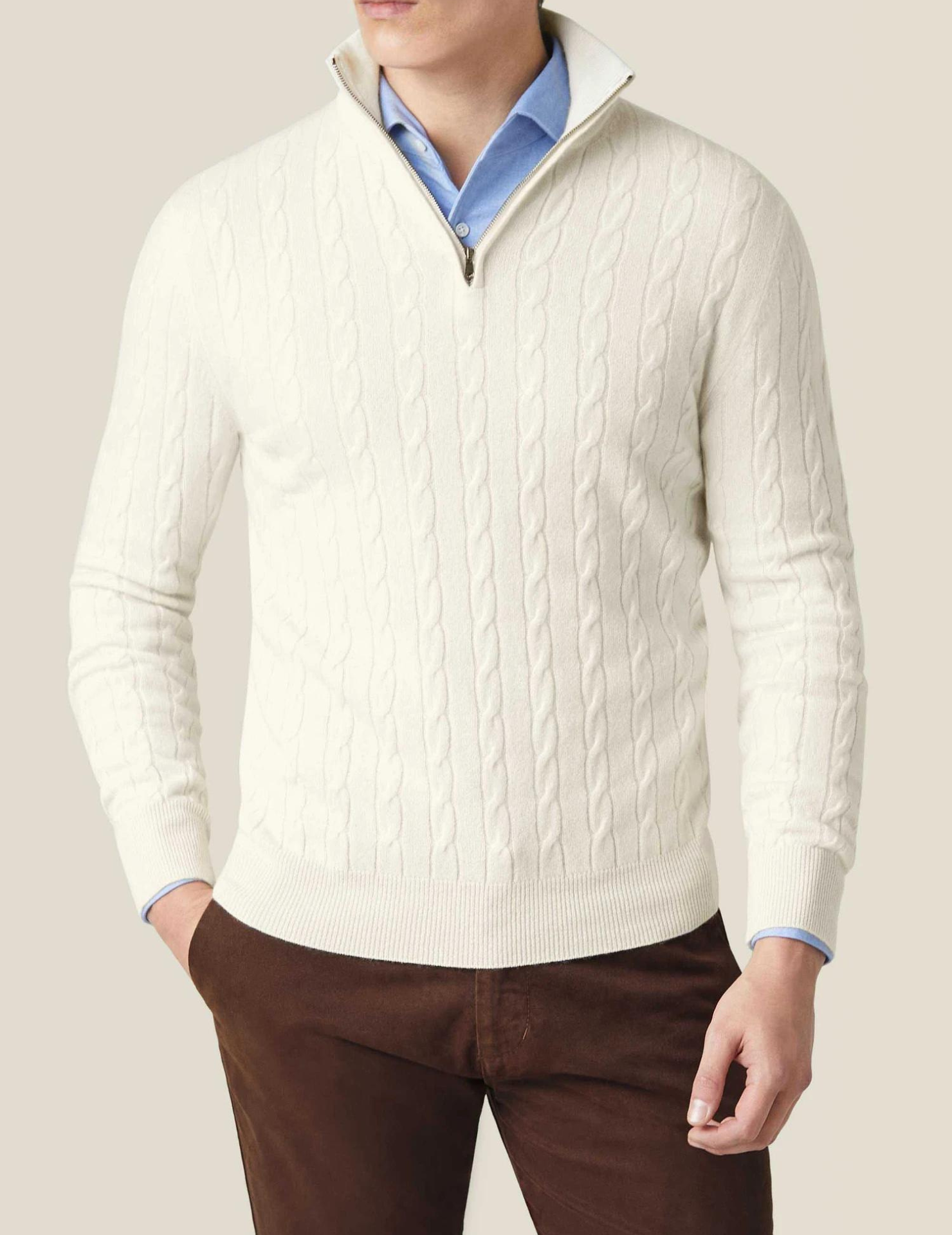 Men’s Cable-Knit Quarter-Zip Sweater – Classic Funnel Neck Knit Wear