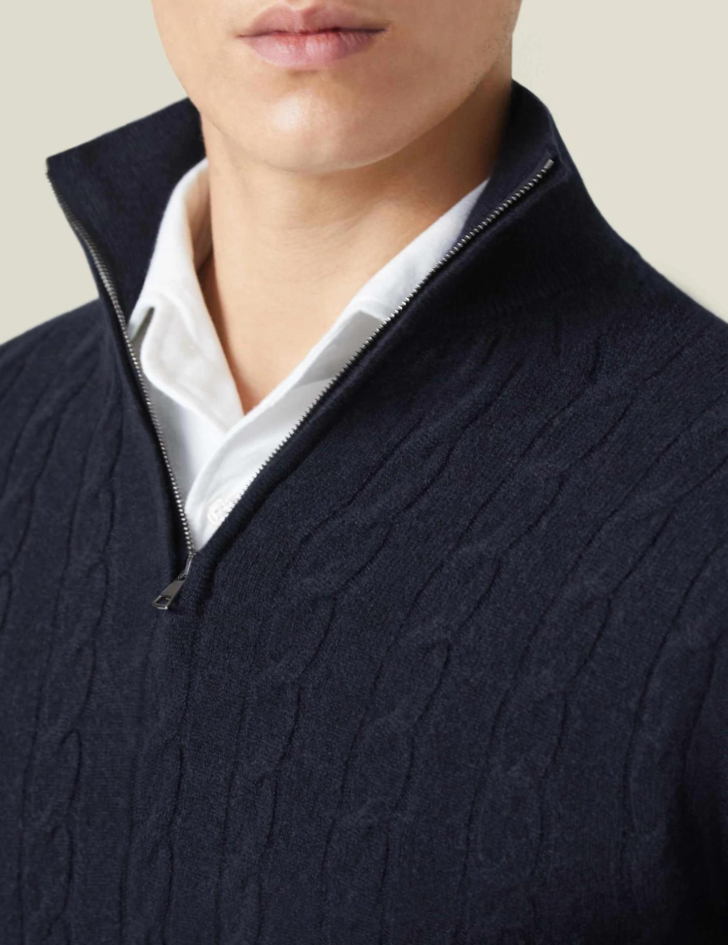 Men’s Cable-Knit Quarter-Zip Sweater – Classic Funnel Neck Knit Wear