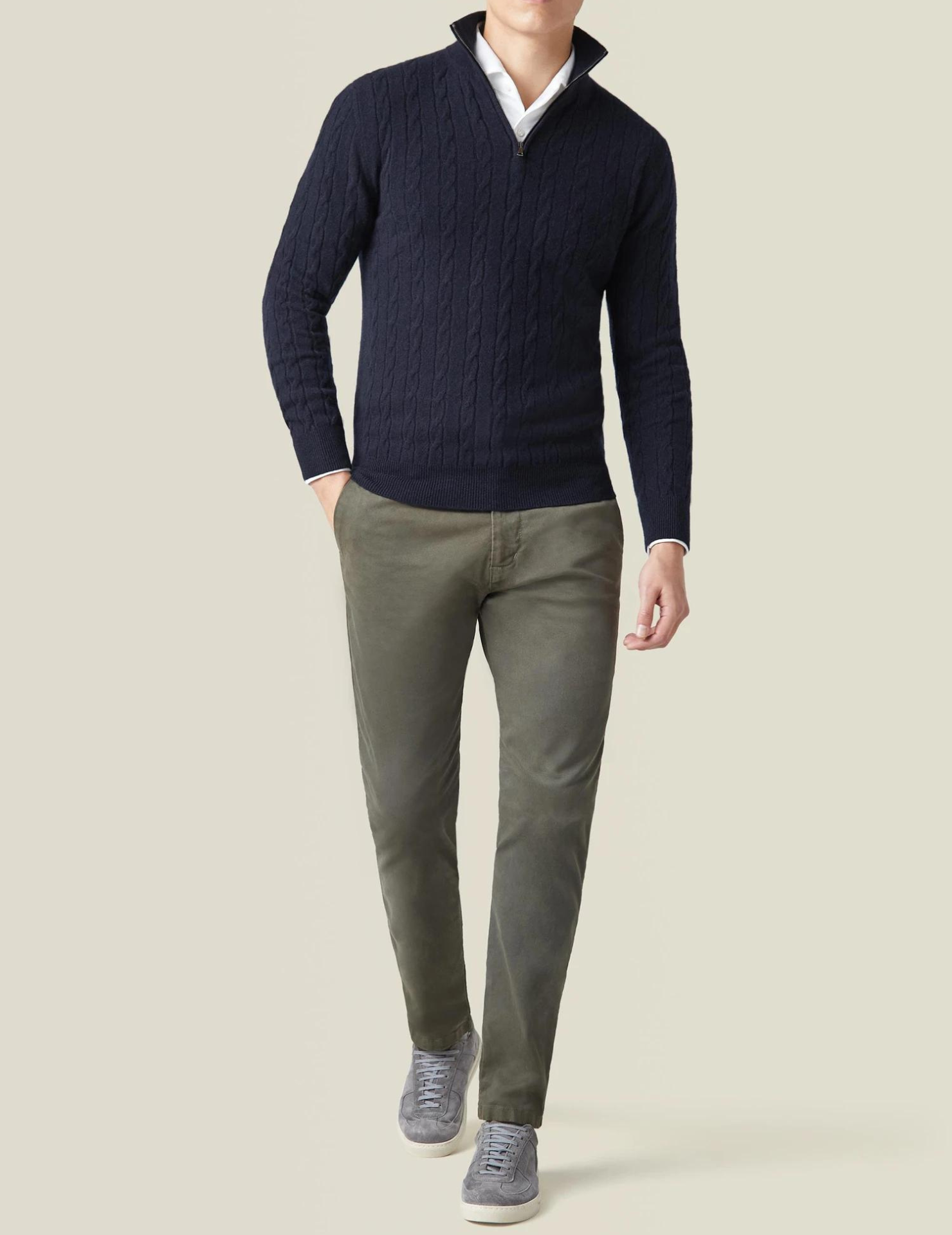 Men’s Cable-Knit Quarter-Zip Sweater – Classic Funnel Neck Knit Wear