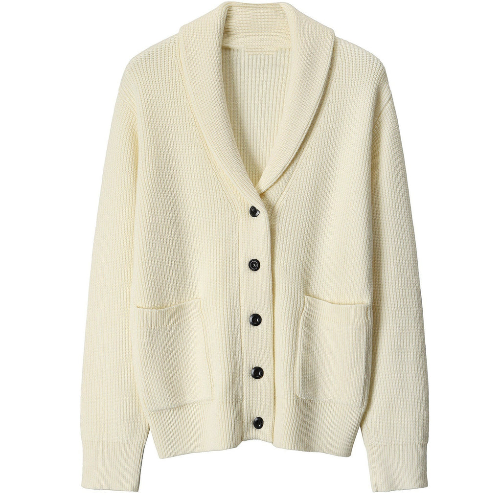 Men’s Cardigan Sweater – Ribbed Knit – Shawl Collar – Relaxed Fit – Button-Up