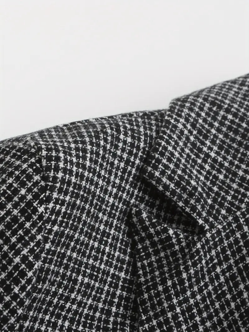Men’s Check Double-Breasted Blazer – Slim Fit Notch Lapel Jacket