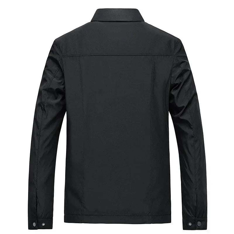 Men’s Classic Black Zip-Up Jacket – Lightweight Checked Lining