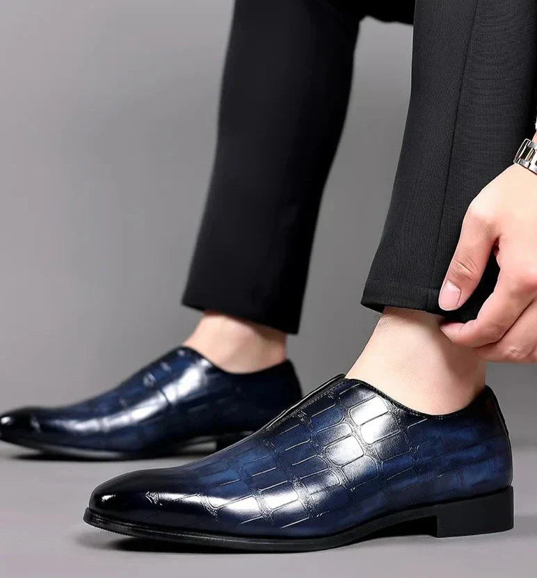 Men’s Classic Patterned Leather Dress Shoes – Timeless Design with Cushioned Comfort