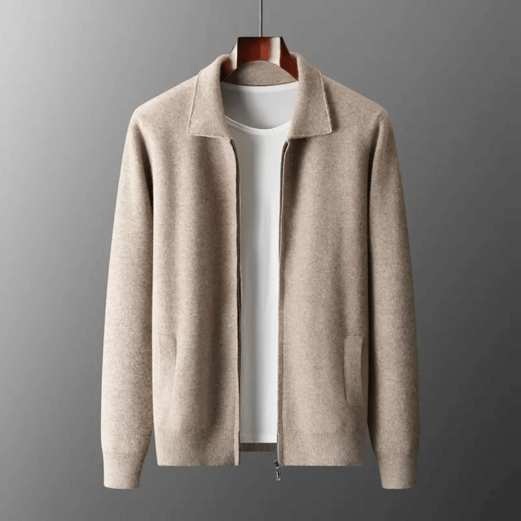 Men’s Collared Zip-Up Knit Cardigan – Casual Smart Layering Jacket