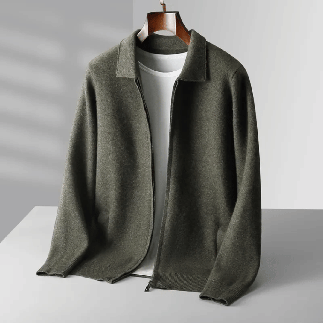 Men’s Collared Zip-Up Knit Cardigan – Casual Smart Layering Jacket