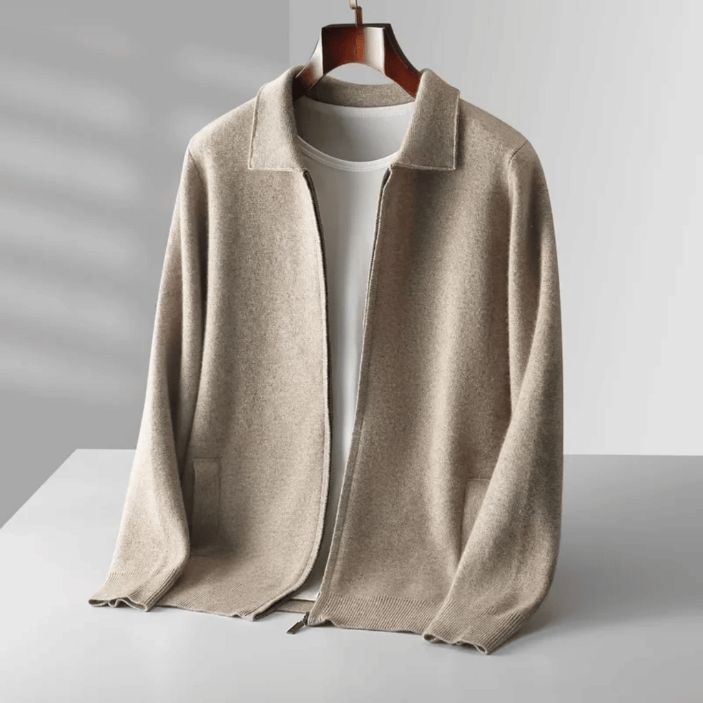 Men’s Collared Zip-Up Knit Cardigan – Casual Smart Layering Jacket